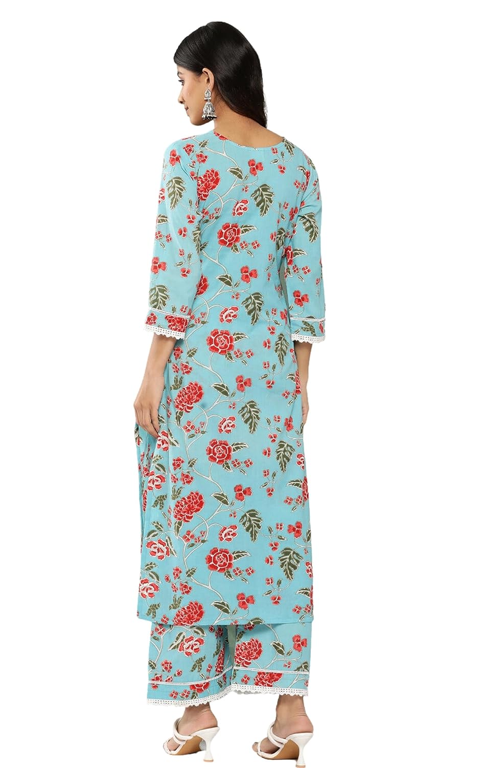 Janasya Women's Sky Blue Cotton Floral Printed Co-ords Set
