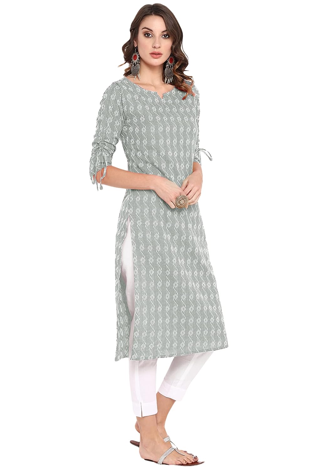 Janasya Women's Pure Cotton Straight Kurta Grey