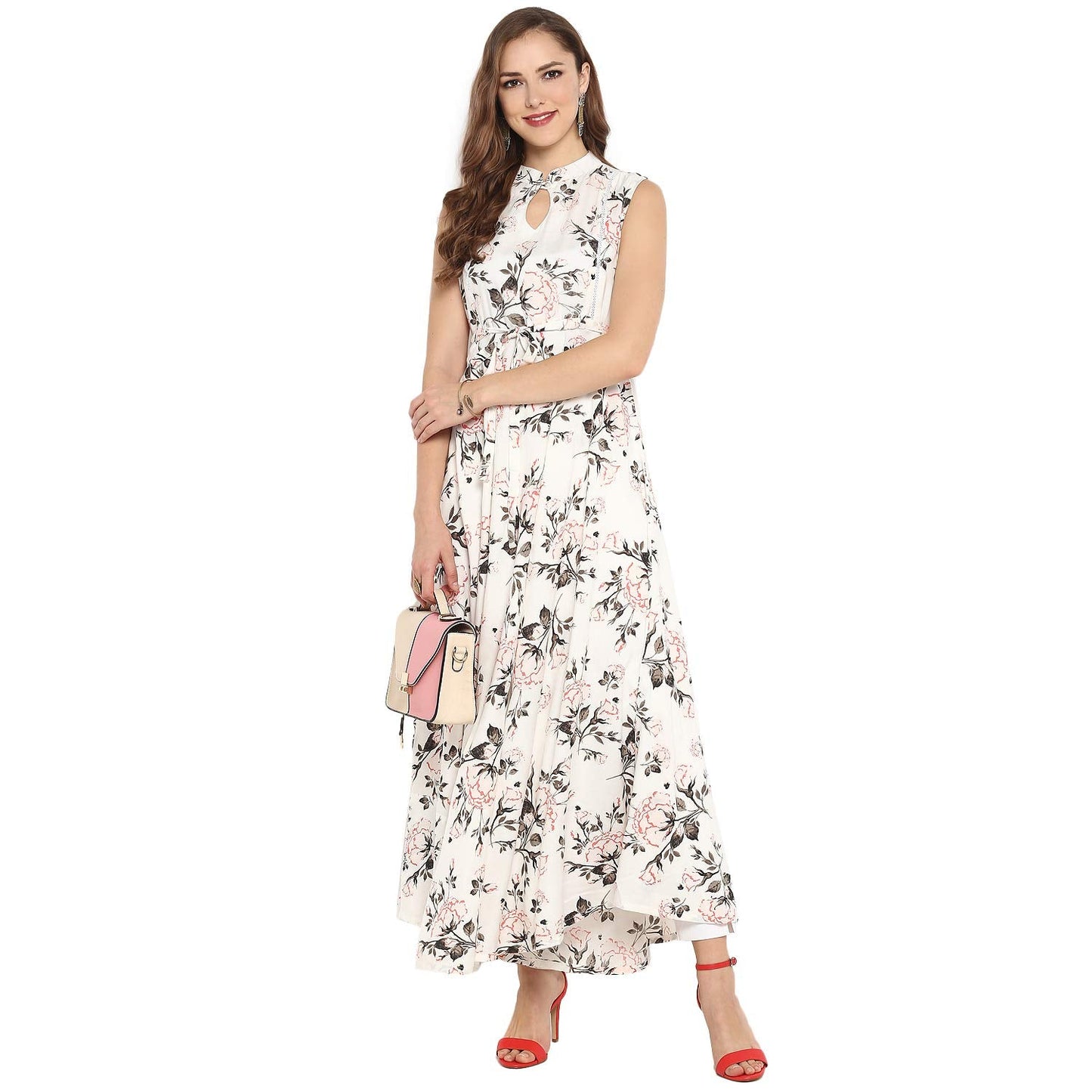 Janasya Women's White Rayon Gown Kurta