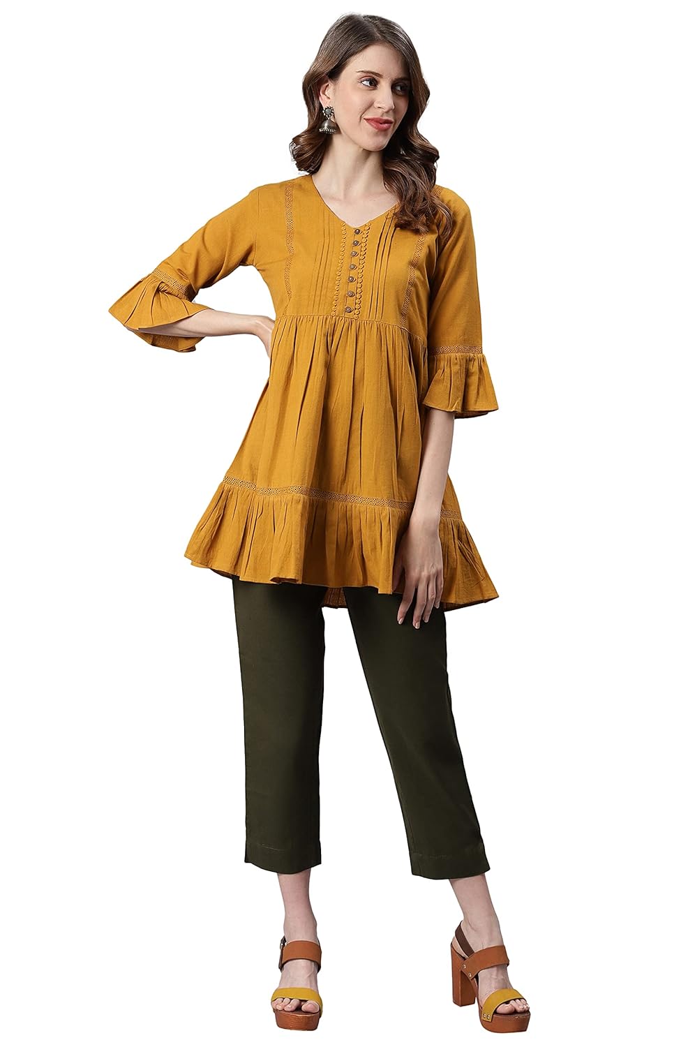 Janasya Women's Mustard Cotton Flex Tunic