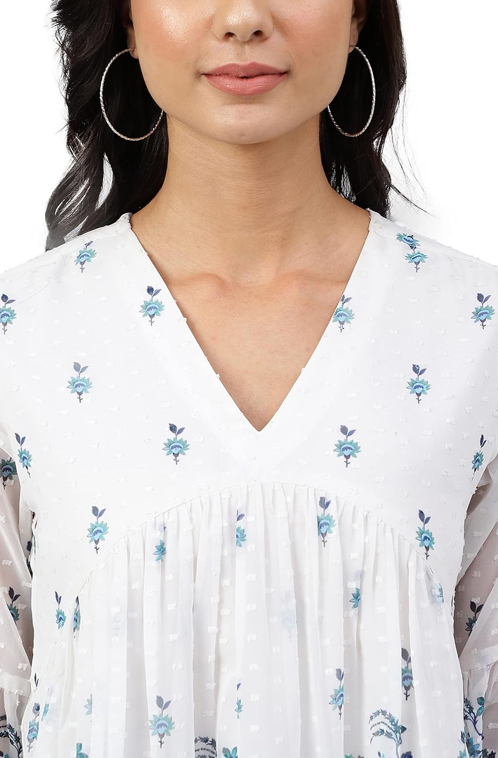 Janasya Women's White Georgette Digital Print Flared Top