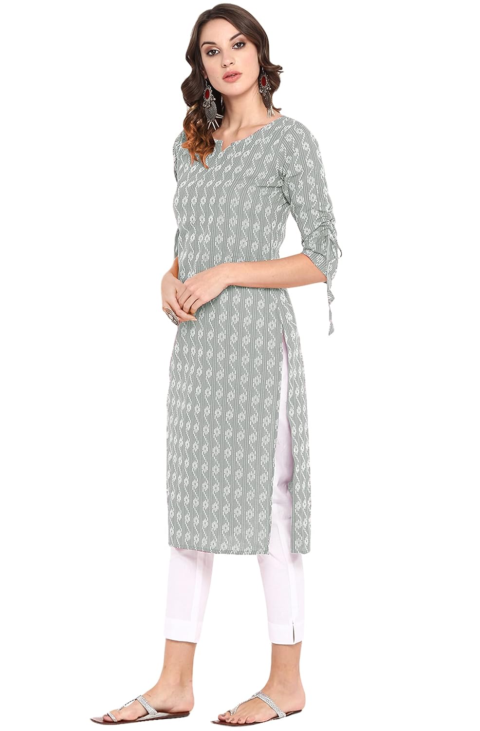 Janasya Women's Pure Cotton Straight Kurta Grey