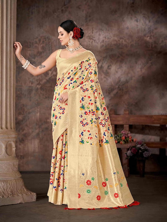 Silk Land Floral Woven Design Zari Saree