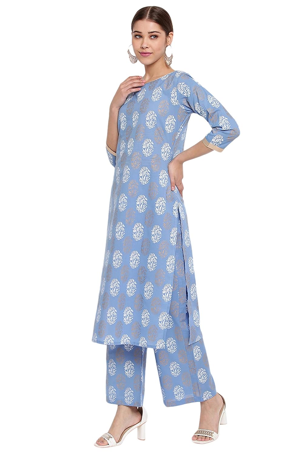 Janasya Women's Cotton Straight Kurta with Palazzo