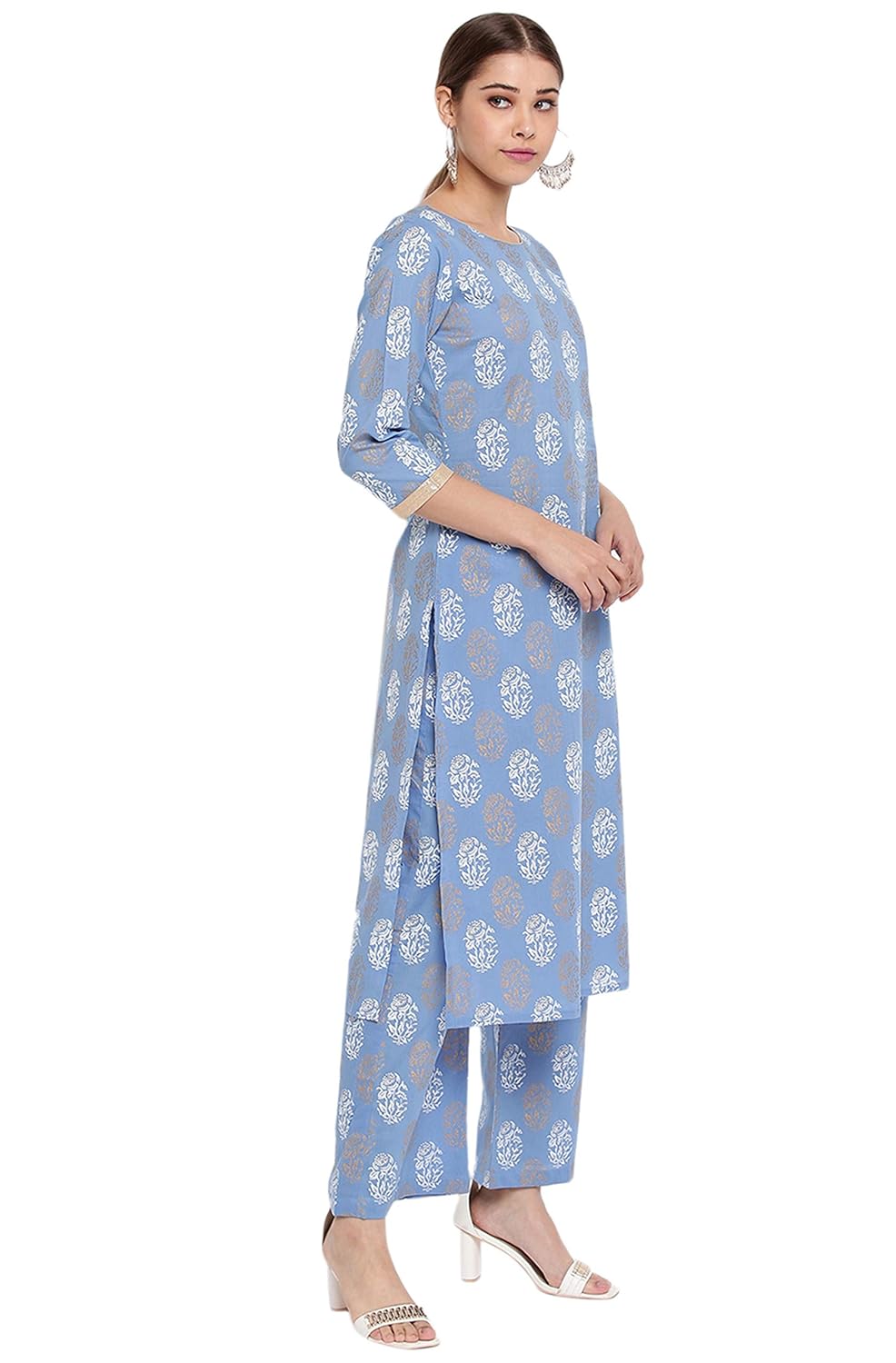 Janasya Women's Cotton Straight Kurta with Palazzo