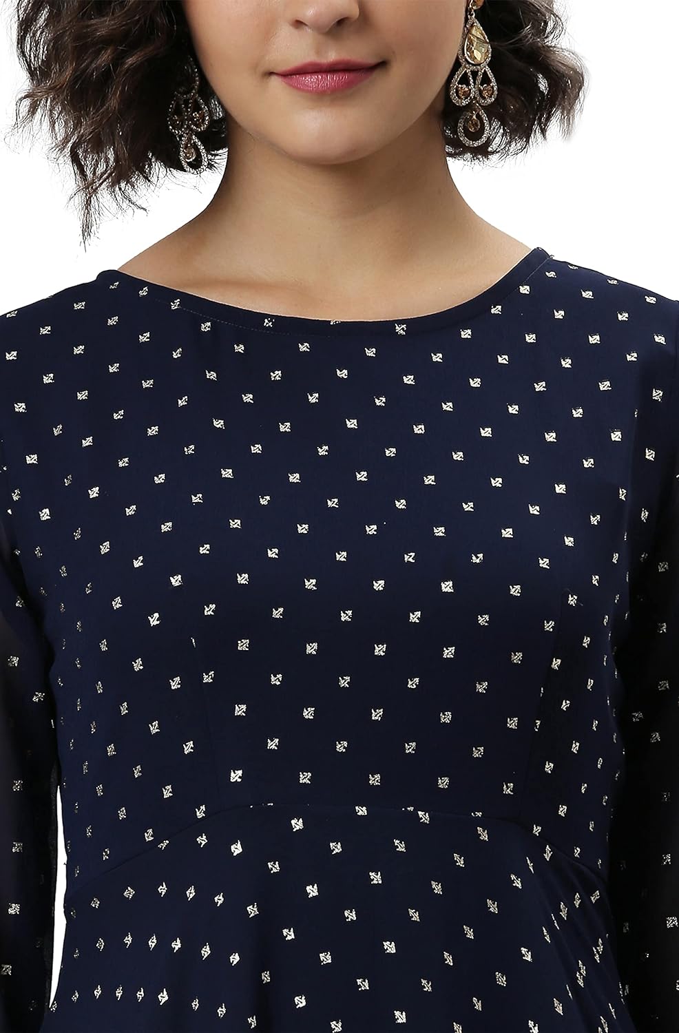 Janasya Women's Navy Blue Poly Georgette Kurta with Dupatta