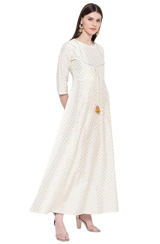 Janasya Women's Poly Silk Anarkali Kurta Off White