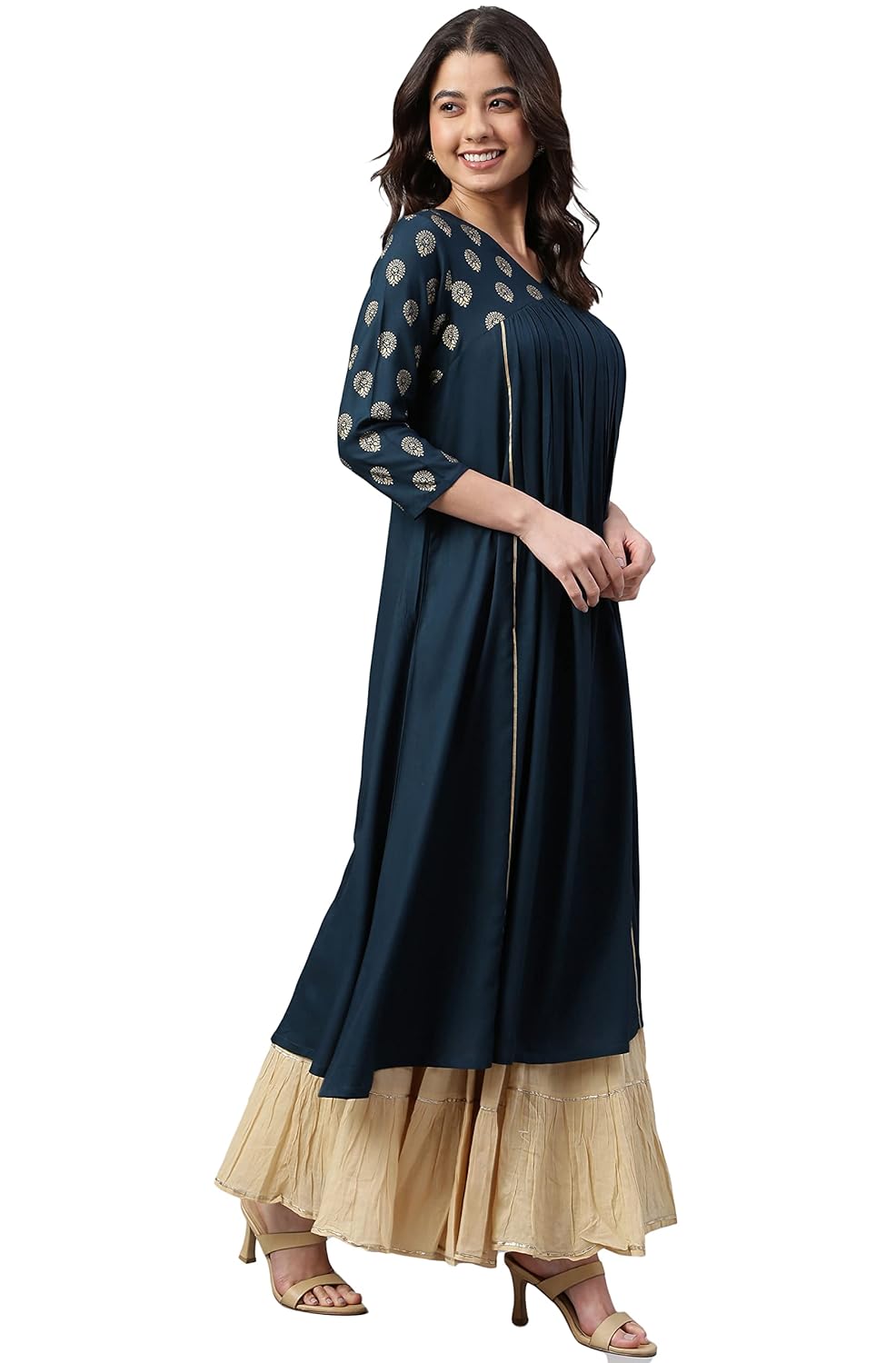 Janasya Women's Teal Rayon Solid A-line Kurta