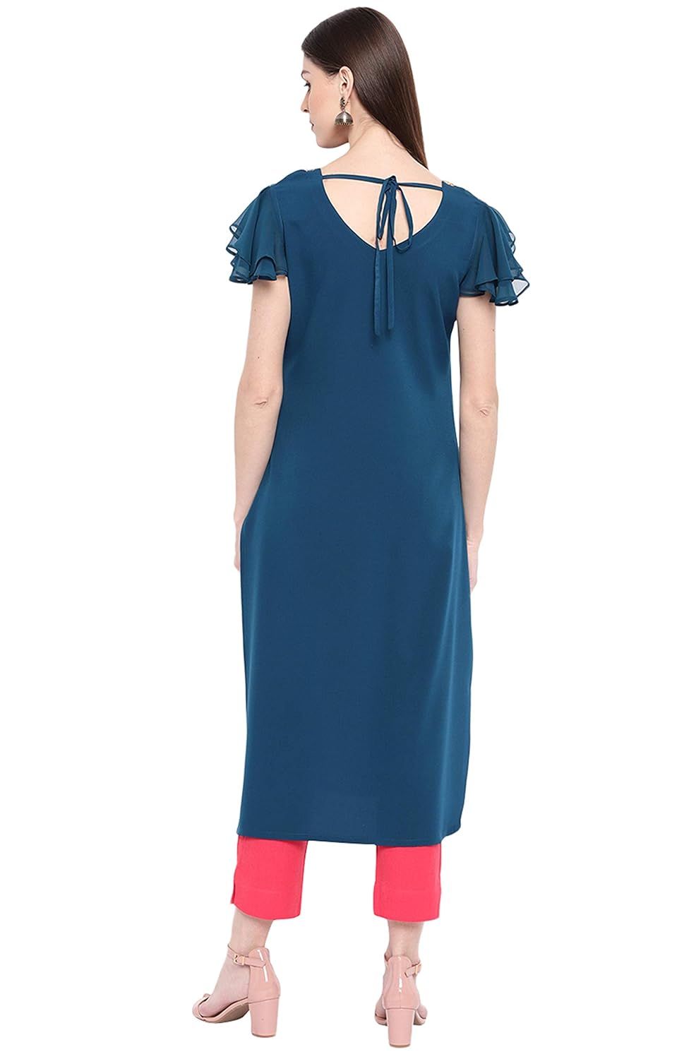 Janasya Women's Teal Poly Crepe Kurta