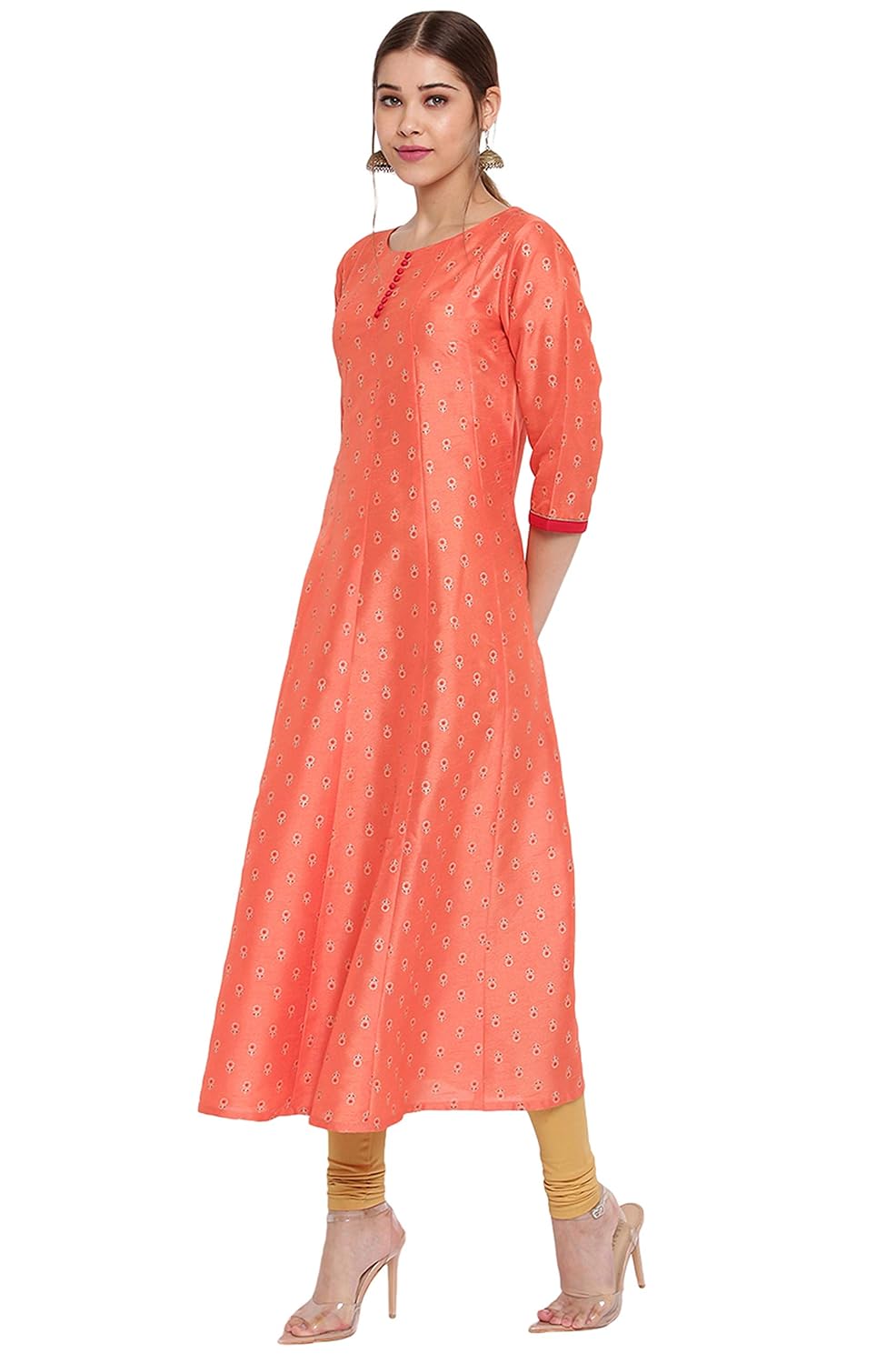 Janasya Women's Mehendi Green Crepe Foil Print Angrakha Kurta
