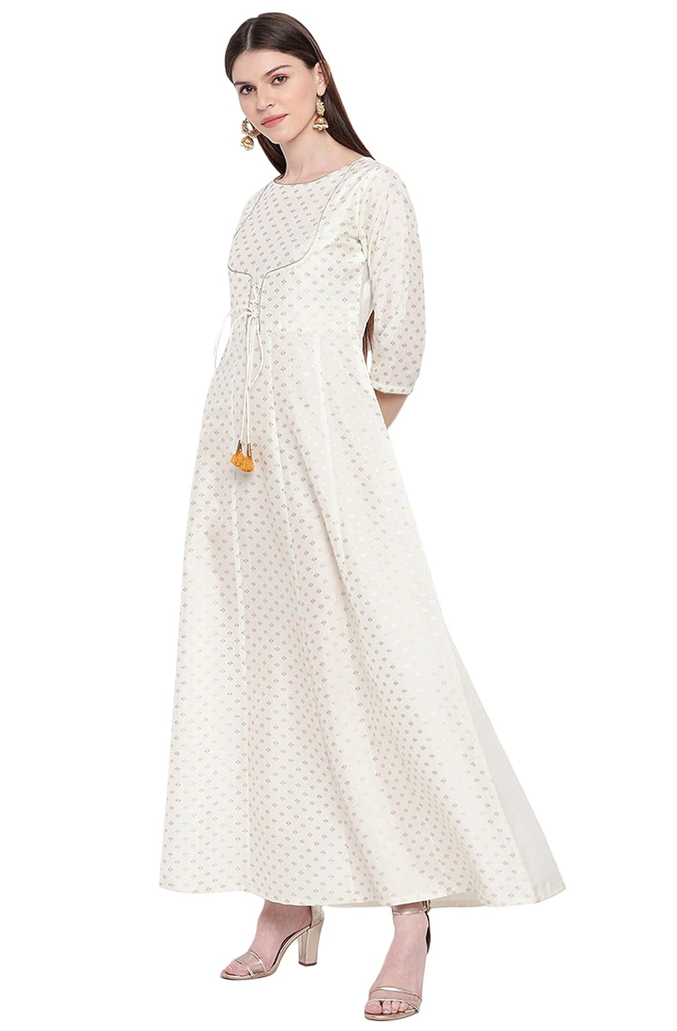 Janasya Women's Poly Silk Anarkali Kurta Off White
