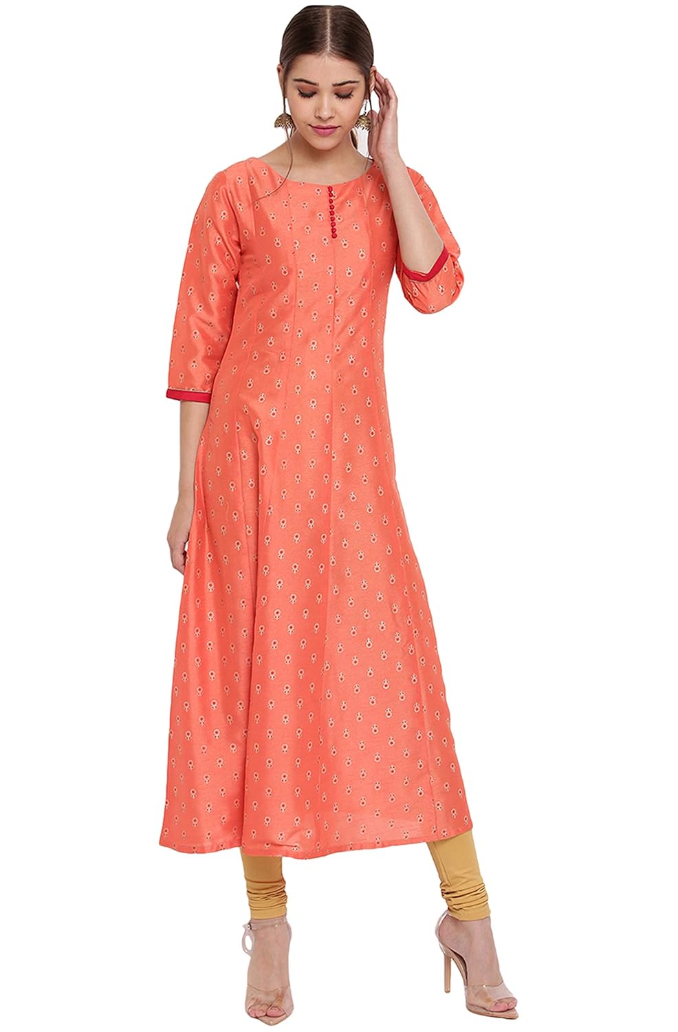 Janasya Women's Mehendi Green Crepe Foil Print Angrakha Kurta