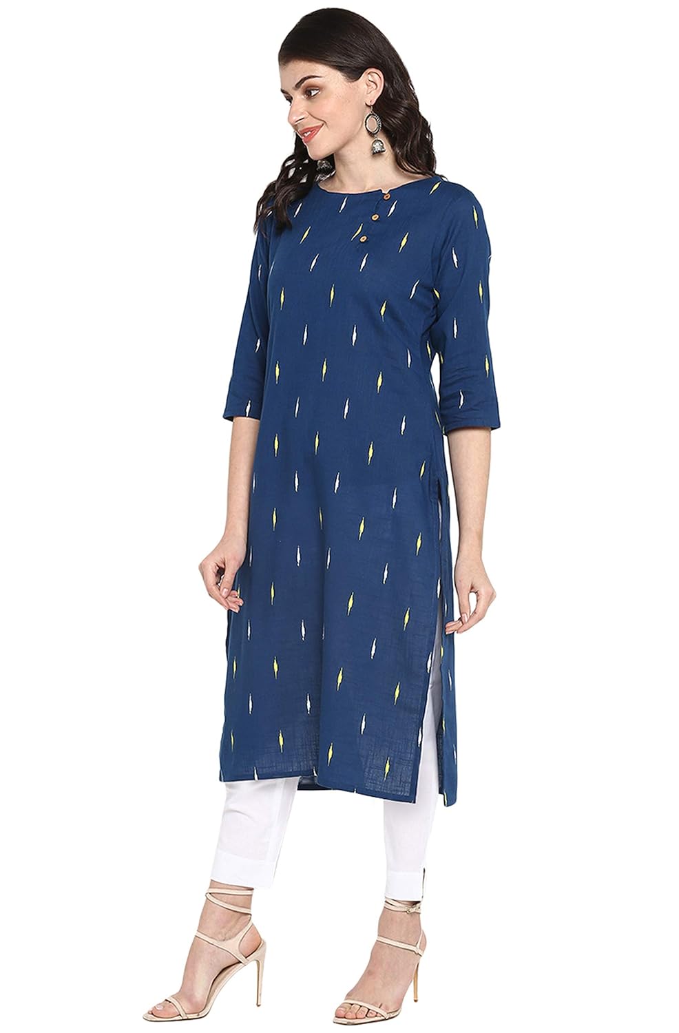Janasya Women's Blue Cotton Kurta