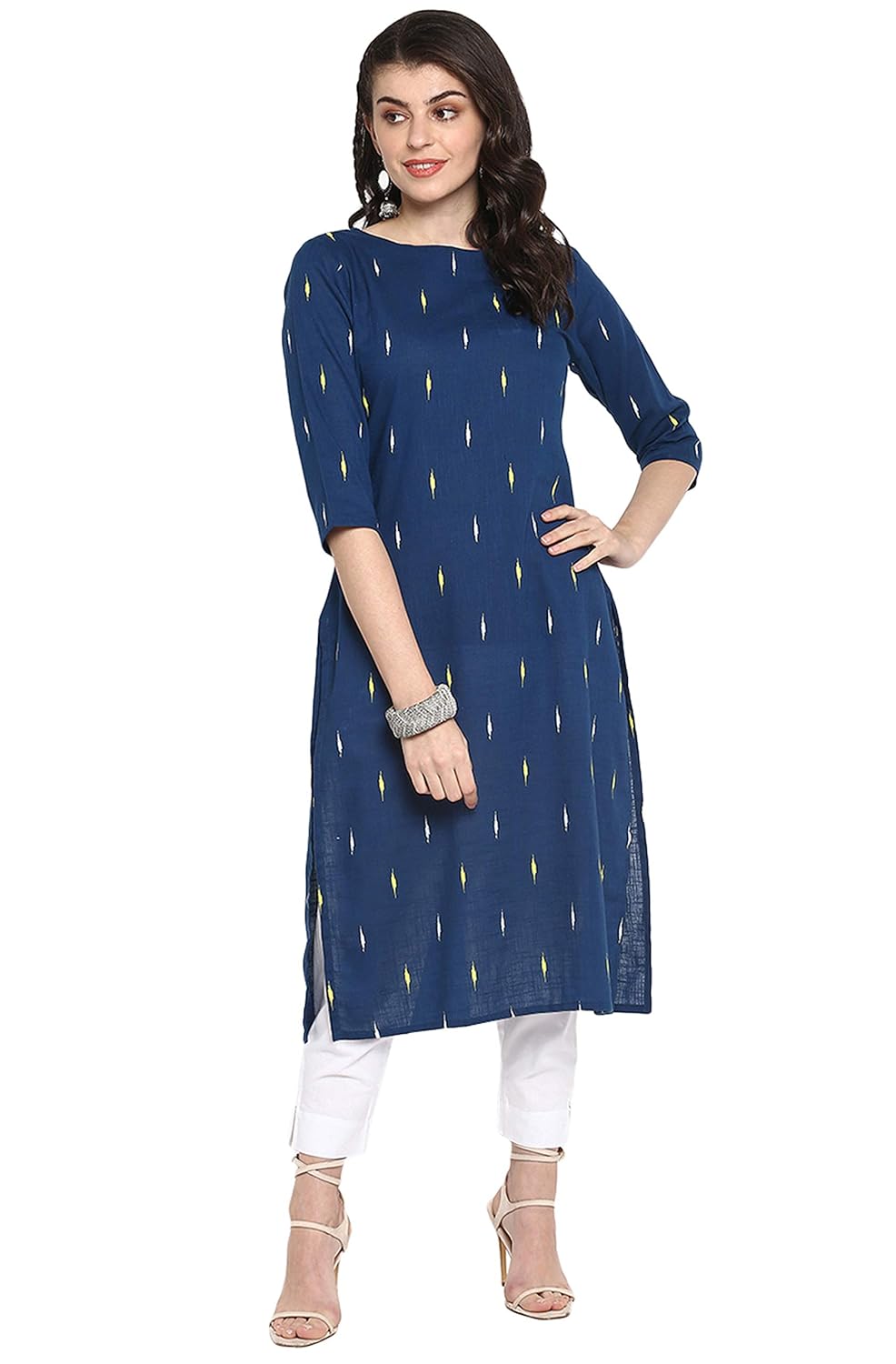 Janasya Women's Blue Cotton Kurta