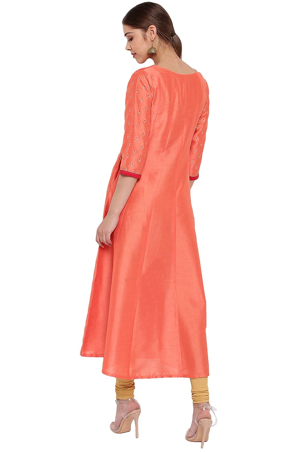 Janasya Women's Mehendi Green Crepe Foil Print Angrakha Kurta