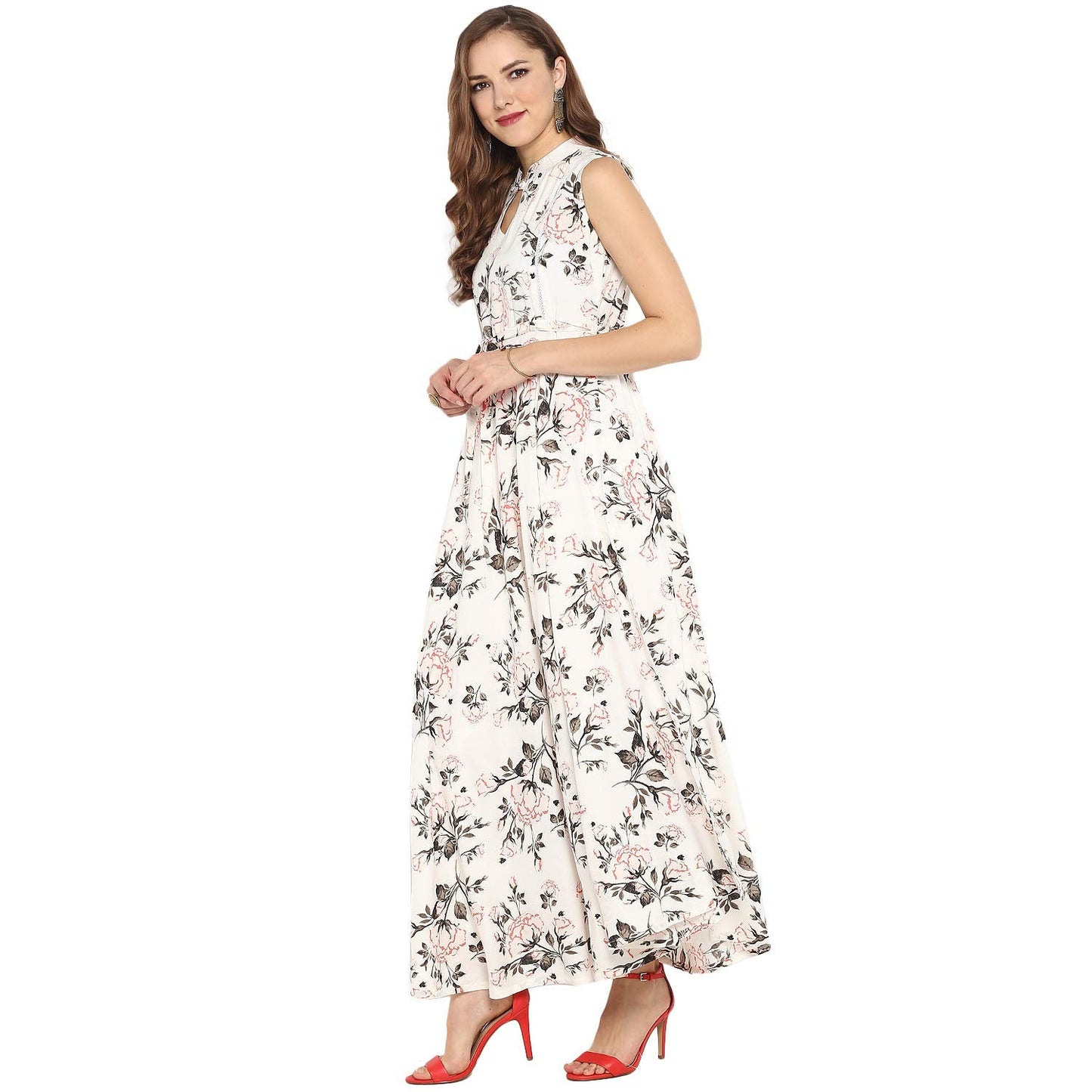 Janasya Women's White Rayon Gown Kurta