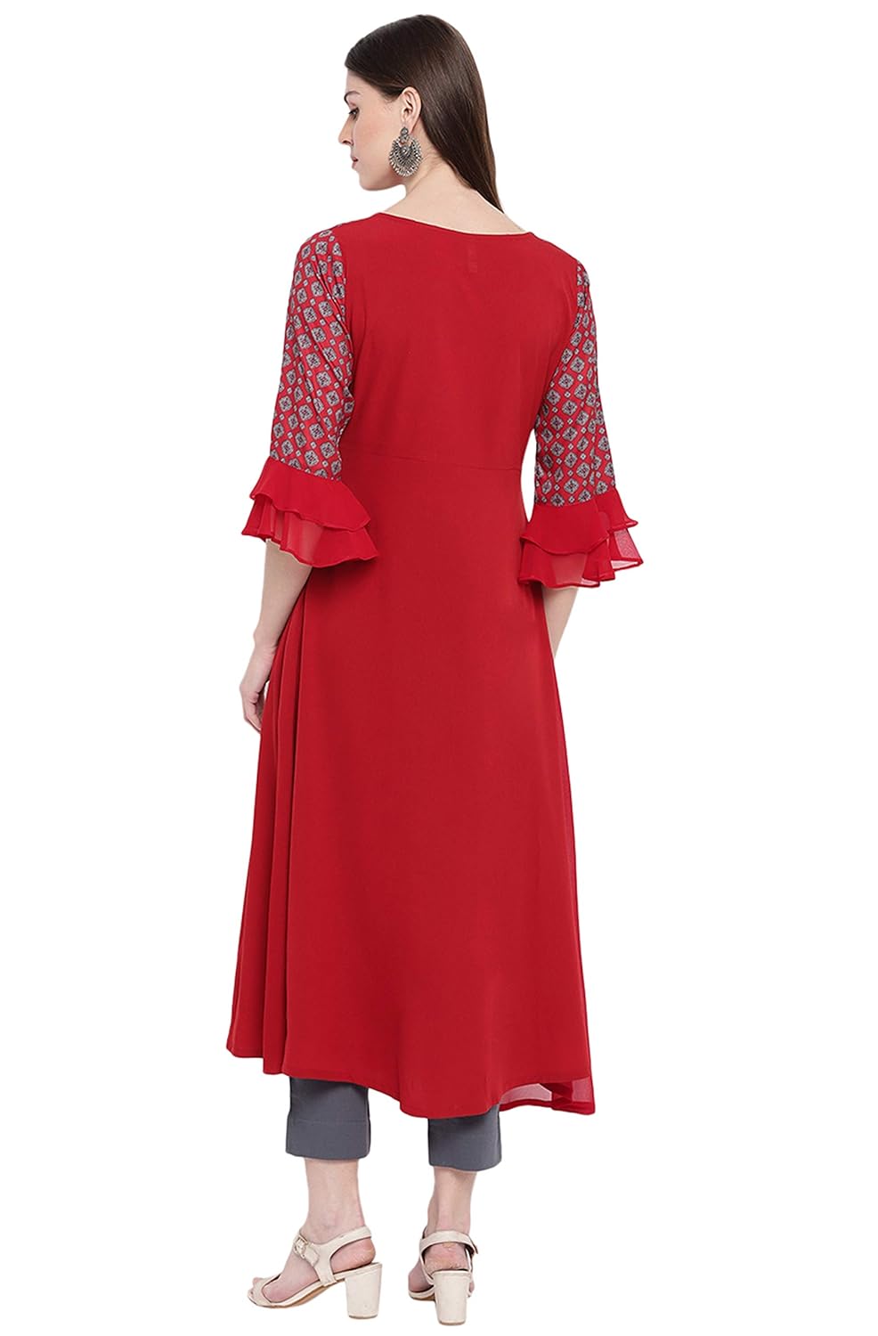 Janasya Women's Light Green Poly Crepe Floral Print A-line Kurta