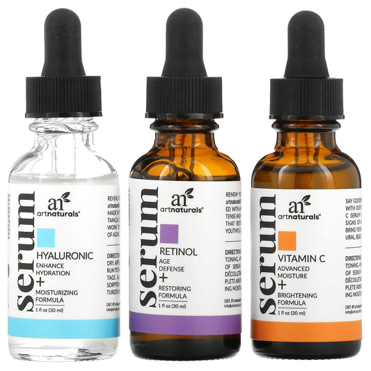 artnaturals Anti-Aging-Set with Vitamin-C Retinol and Hyaluronic-Acid - (3 x 1 Fl Oz / 30ml) Serum for Anti Wrinkle and Dark Circle Remover â€�?All Natural and Moisturizing,1 Fl Oz (Pack of 3)