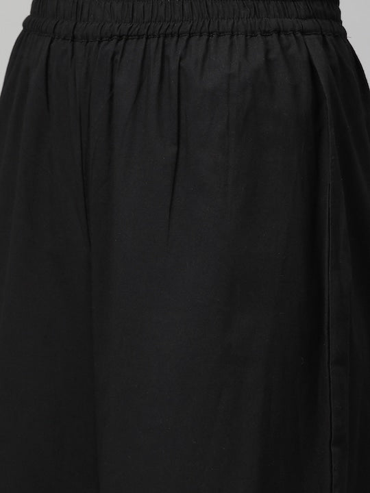 Yufta Women Black & Golden Solid Kurta with Palazzos & Dupatta