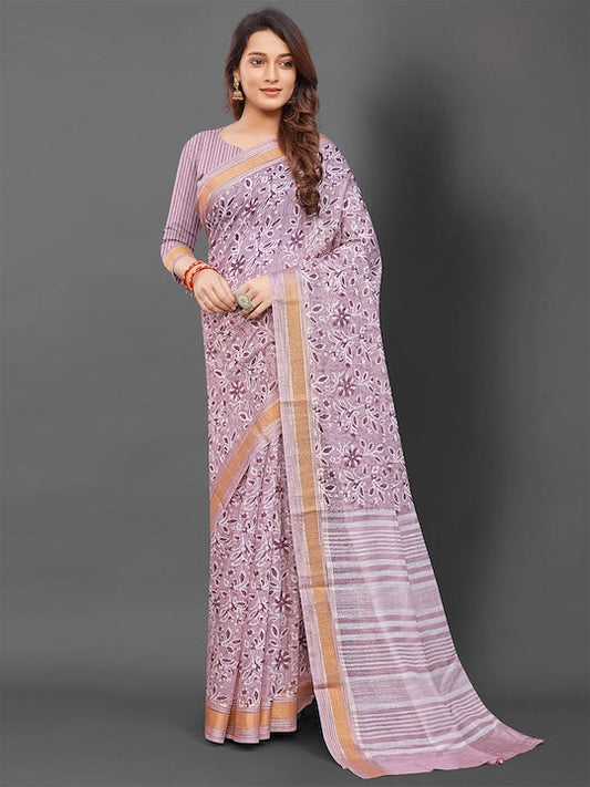 Saree mall Ethnic Motifs Zari Silk Blend Block Print Saree
