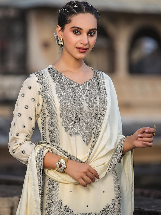 Scakhi Ethnic Motifs Woven Design Pure Silk Regular Kurta with Trousers & With Dupatta