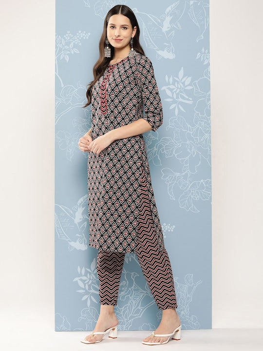 Yufta Women Printed Pure Cotton Kurta with Trousers & Dupatta