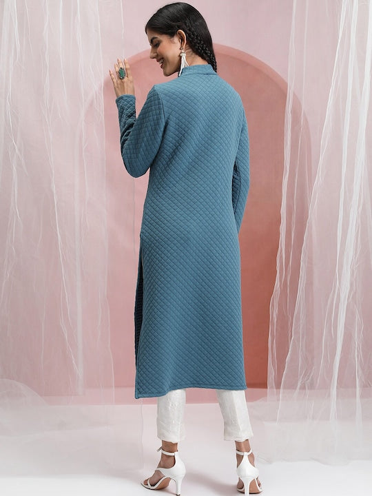 Vishudh Quilted Mandarin Collar Straight Kurta