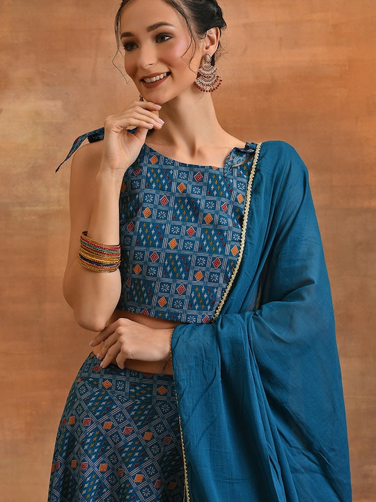 AKS Printed Ready to Wear Lehenga & Blouse With Dupatta