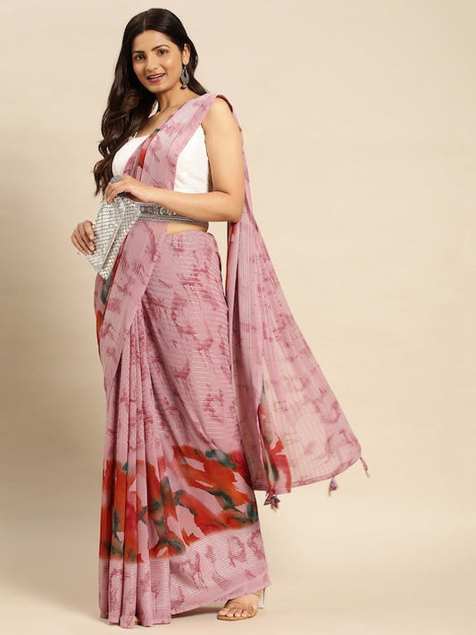 Kasee Abstract Printed Sequinned Satin Saree