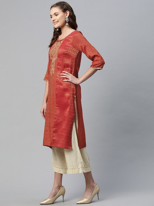 Aurelia Women Red & Golden Ethnic Design Kurta