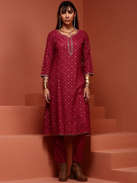 IMARA Ethnic Motifs Printed Straight Kurta With Trousers