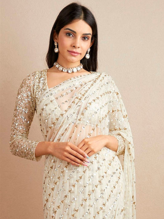 Sangria Georgette Ethnic Embellished Party Wear Saree