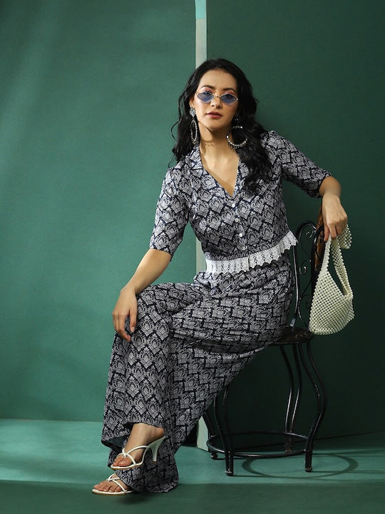 AKS Printed Crop Top With Palazzos