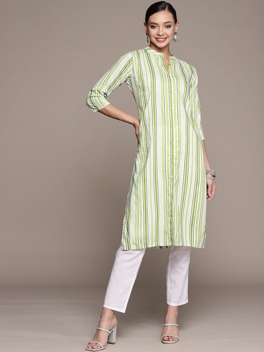 Anubhutee Women Green & White Printed Kurta