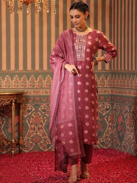 SCAKHI Quirky Printed Regular Gotta Patti Chanderi Silk Kurta With Trousers & Dupatta