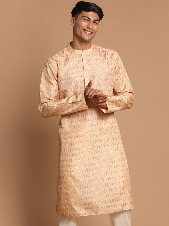 Vastramay Men Pink Ethnic Motifs Printed Straight Kurta