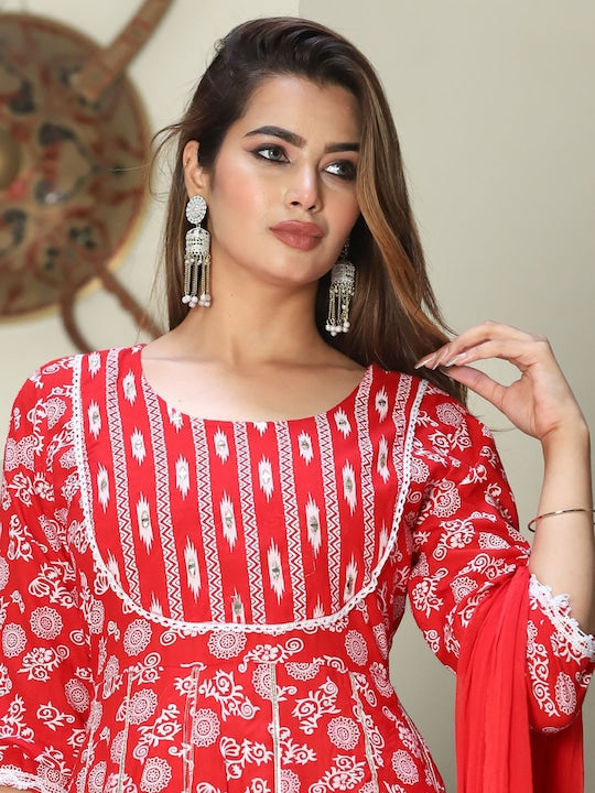 Singni Ethnic Motifs Printed Mirror Work Regular Kurta With Trousers & Dupatta
