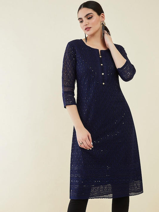 Soch Women Notch Neck Embroidered Georgette Kurta