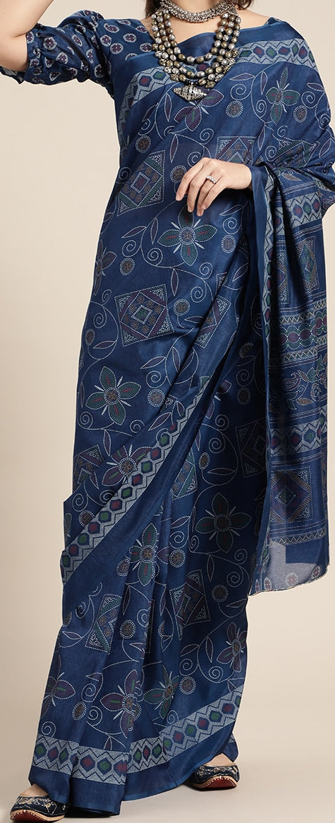 Saree mall Ethnic Motifs Silk Blend Saree with Printed border