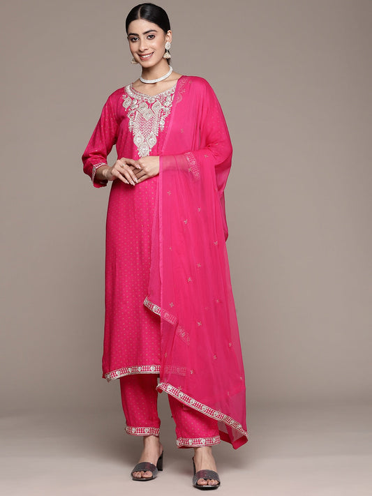 Anubhutee Women Ethnic Motifs Embroidered Kurta With Trousers & Dupatta