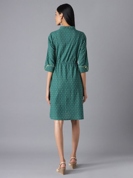 Aurelia Green Printed Pure Cotton A-Line Dress