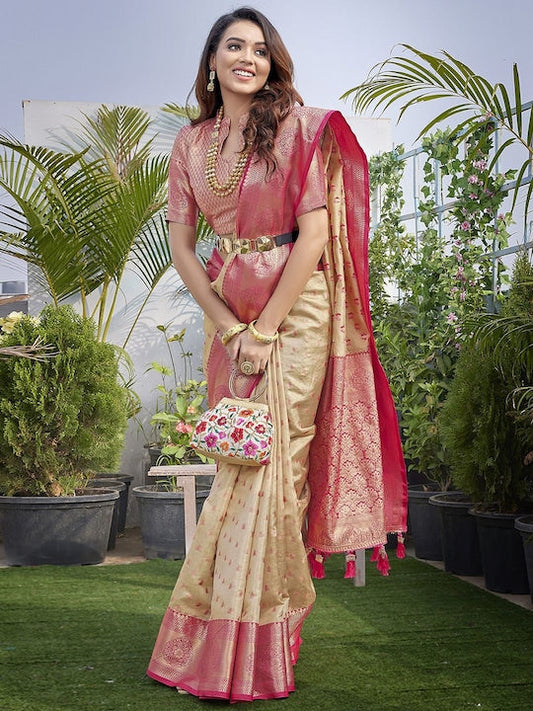 Satrani Woven Design Zari Organza Tassels Saree
