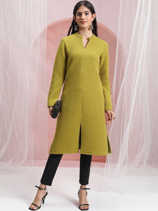 Vishudh Geometric Woven Design Mandarin Collar Straight Kurta