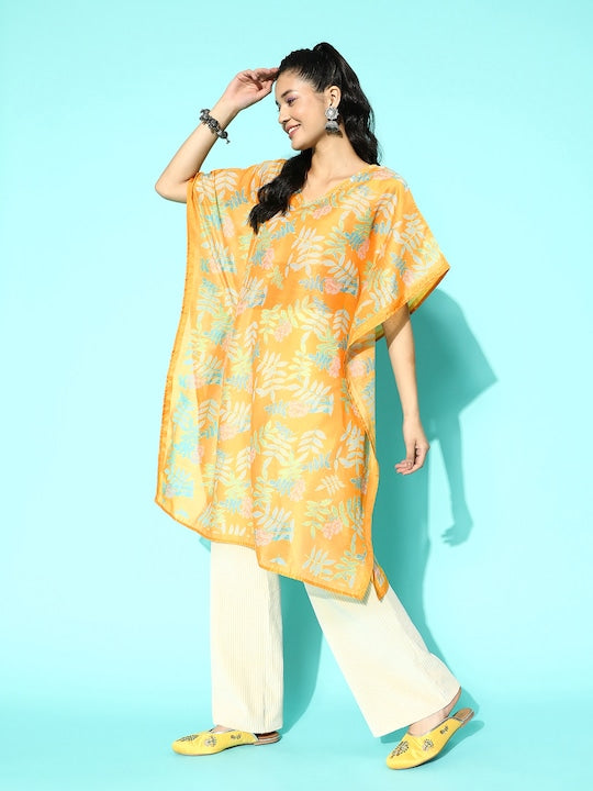 Yufta Ethnic Motifs Printed Flared Sleeves Sequinned Kaftan Kurta