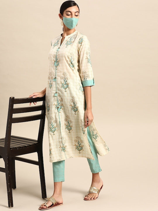 All about you Ethnic Motifs Printed Regular Pure Cotton Straight Kurta With Trouser