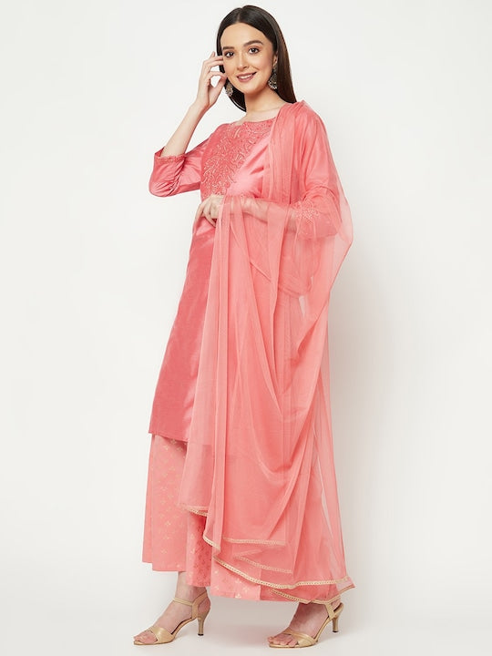 IMARA Ethnic Motifs Yoke Design Mirror Work Kurta with Palazzos & Dupatta