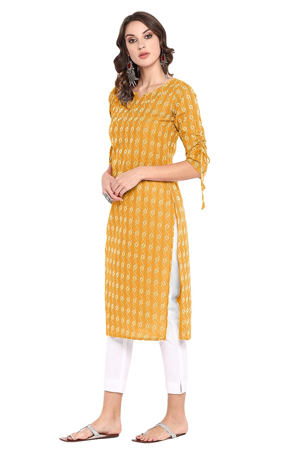 Janasya Women's Pure Cotton Straight Kurta Yellow
