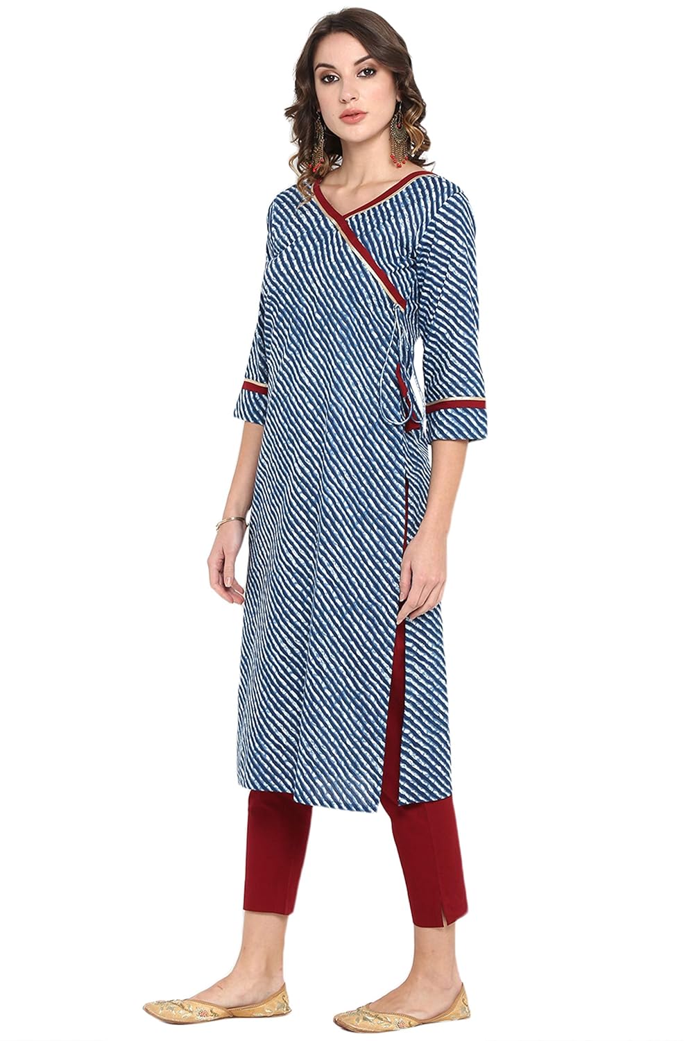 Janasya Women's Blue Pure Cotton Straight Kurta with Pant