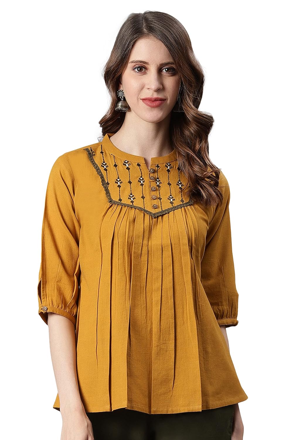 Janasya Women's Mustard Cotton Flex Top