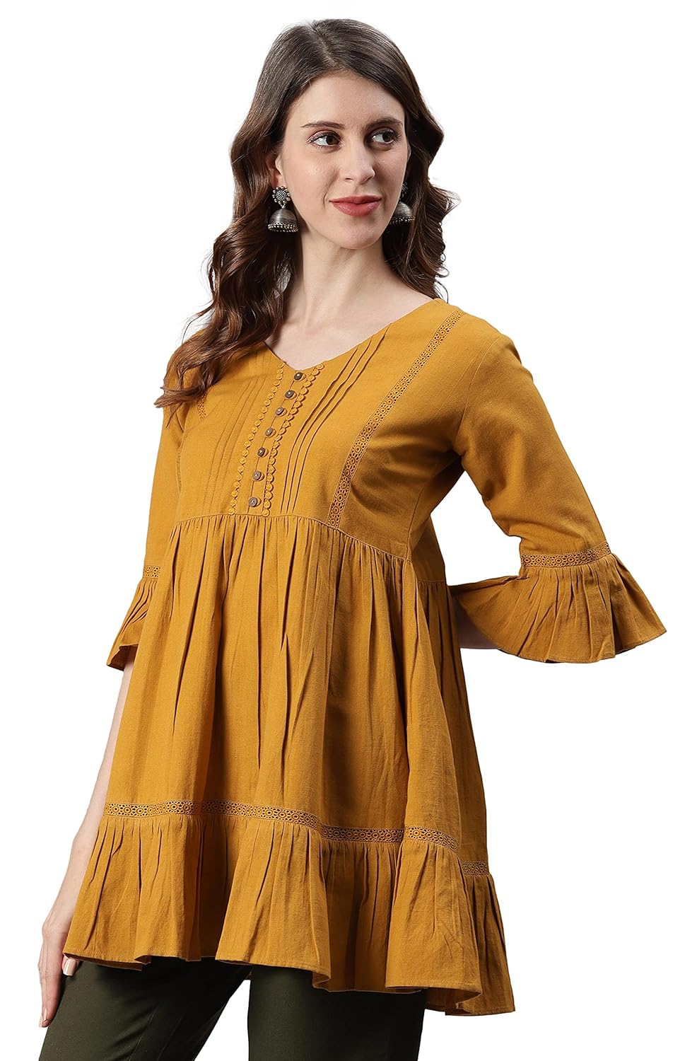 Janasya Women's Mustard Cotton Flex Tunic